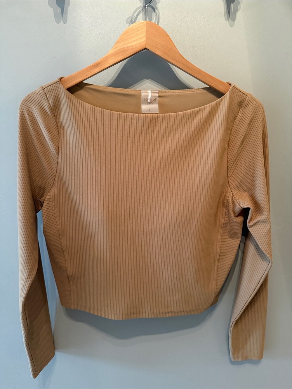 CALIA by Carrie Underwood Beige Ribbed Long Sleeve Crop Top Size Large